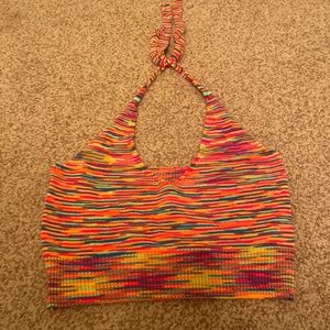Shein rainbow halter tied crop top